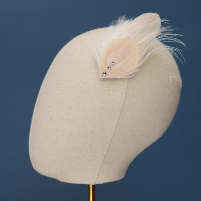 Feather Fascinator in Blush Pink and Ivory Peacock with Swarovski Crystal Detail | Bridal Feather Hair Clip | Blush Feather Hair Clip