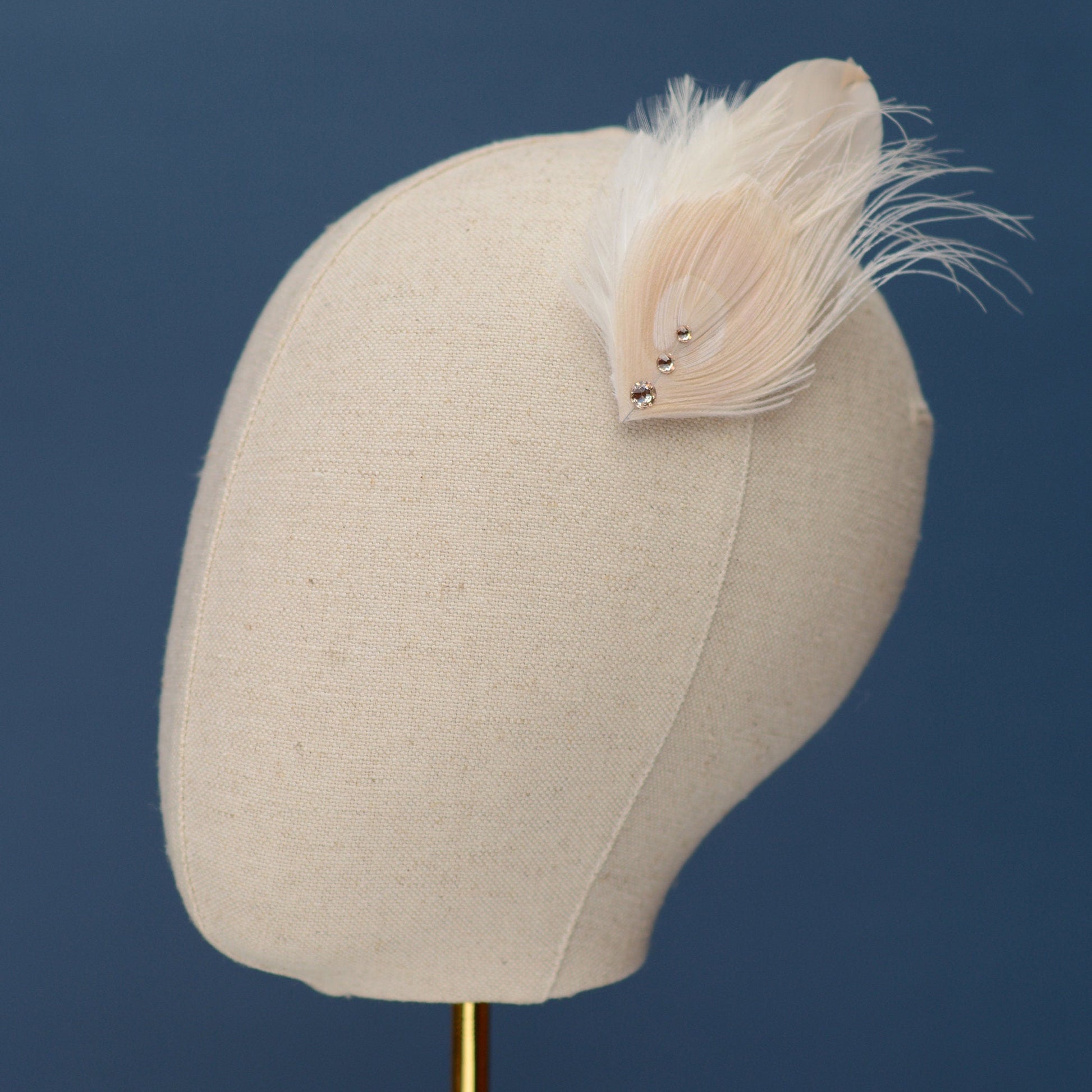Feather Fascinator in Blush Pink and Ivory Peacock with Swarovski Crystal Detail | Bridal Feather Hair Clip | Blush Feather Hair Clip