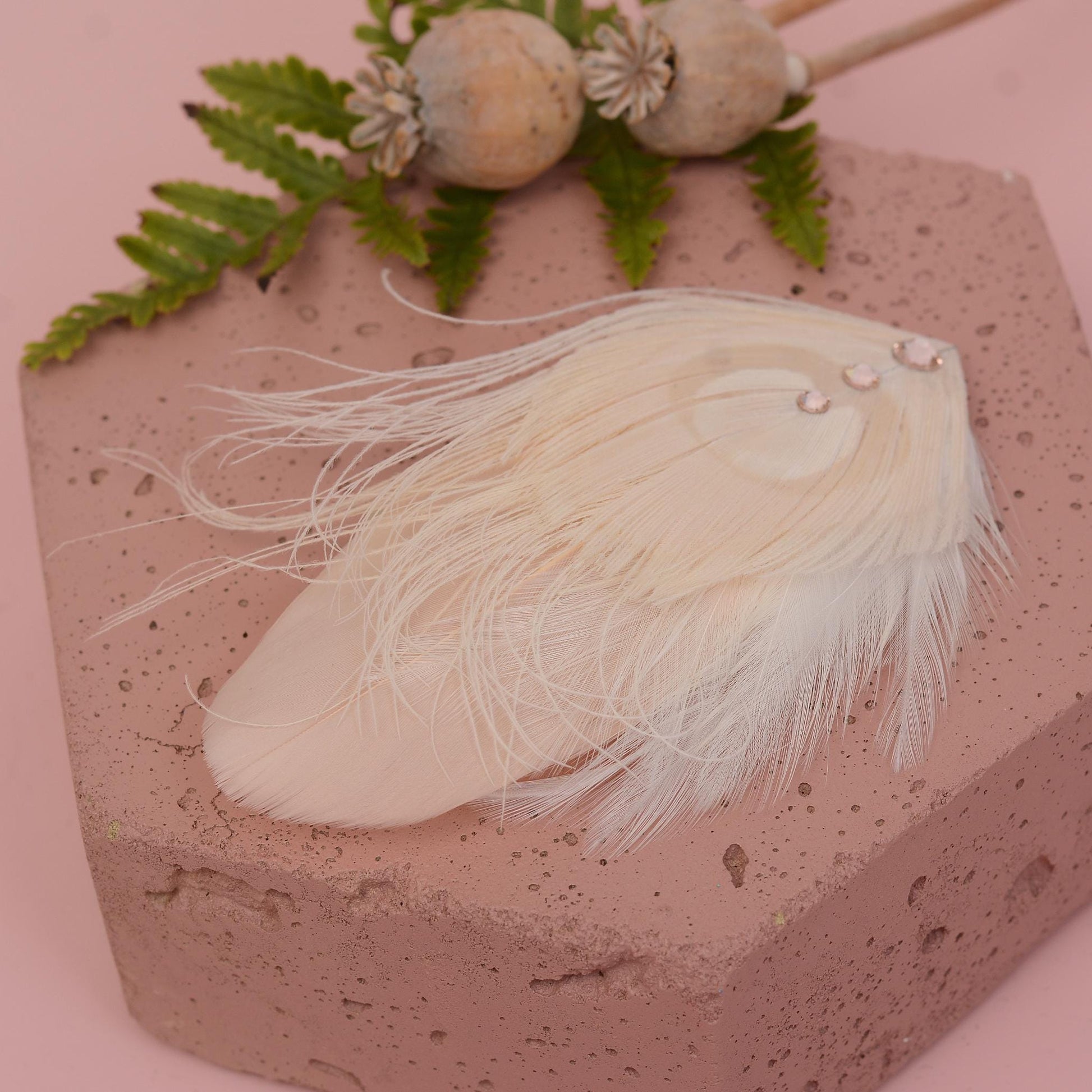 Feather Fascinator in Blush Pink and Ivory Peacock with Swarovski Crystal Detail | Bridal Feather Hair Clip | Blush Feather Hair Clip