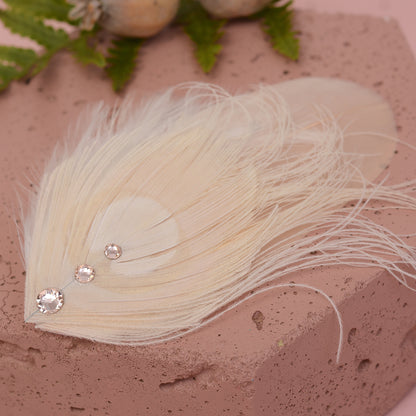 Bridal Peacock Feather Fascinator in Blush Pink and Ivory with Swarovski Crystal Detail No.37