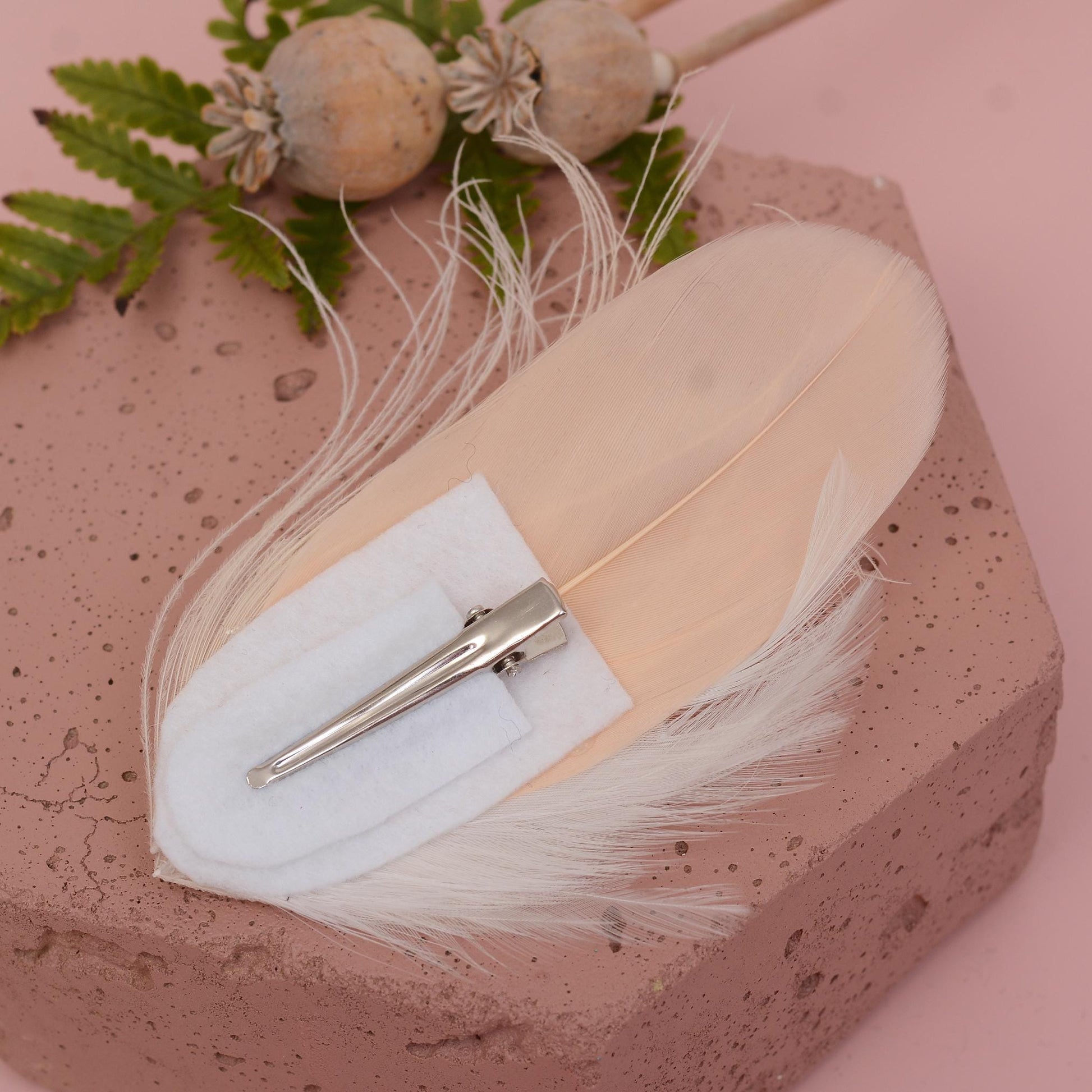 Feather Fascinator in Blush Pink and Ivory Peacock with Swarovski Crystal Detail | Bridal Feather Hair Clip | Blush Feather Hair Clip