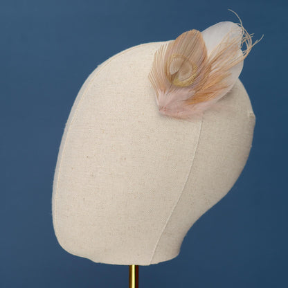 Feather Hair Clip in Golden Blush Pink and Antique Ivory Peacock | Bridal Feather Hair Clip | Blush Feather Fascinator