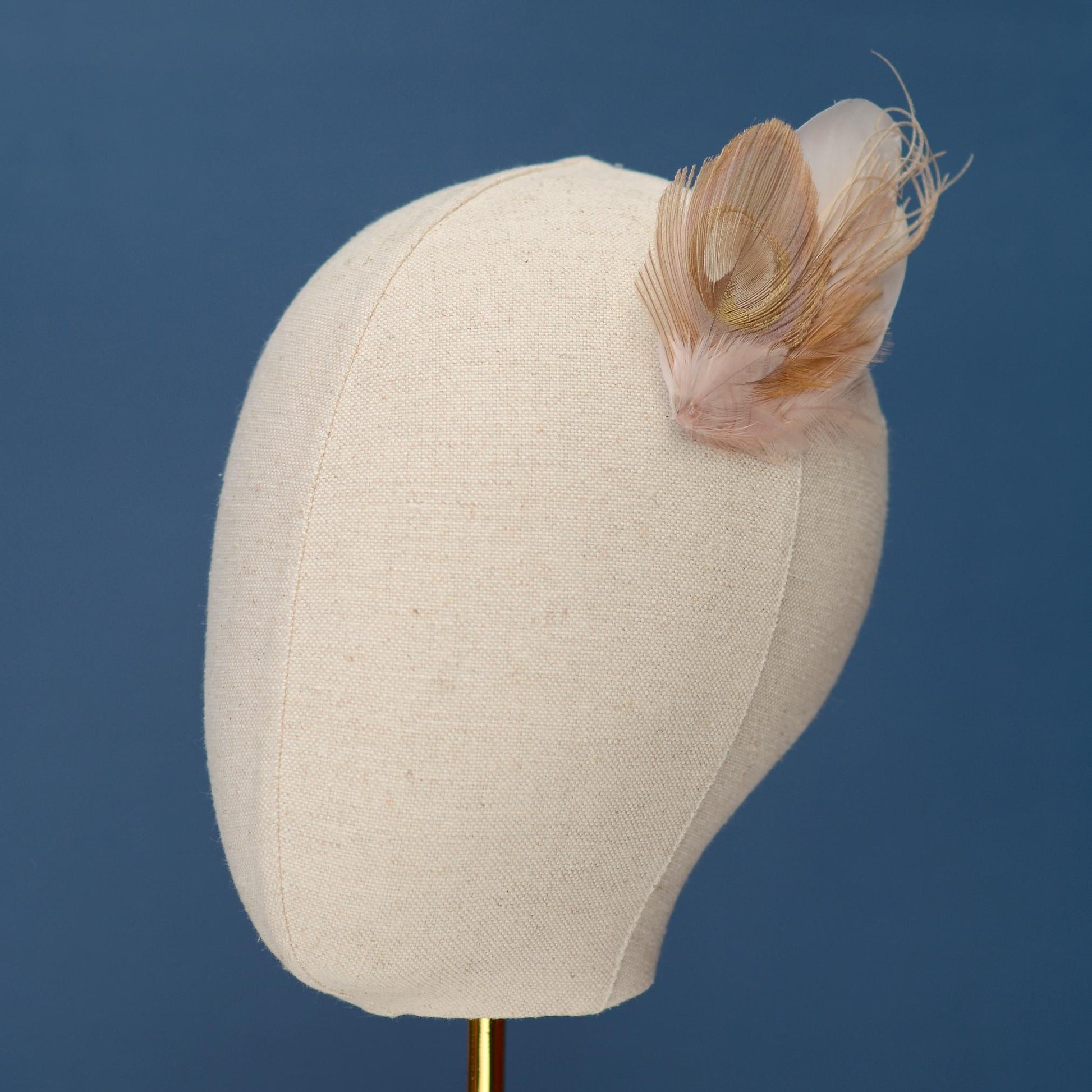 Feather Hair Clip in Golden Blush Pink and Antique Ivory Peacock | Bridal Feather Hair Clip | Blush Feather Fascinator