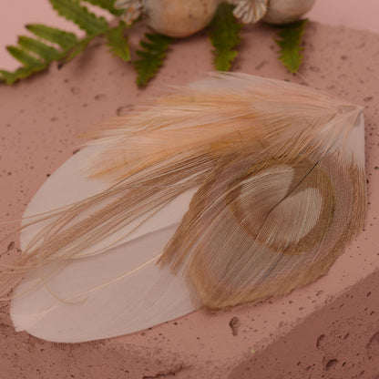 Feather Hair Clip in Golden Blush Pink and Antique Ivory Peacock | Bridal Feather Hair Clip | Blush Feather Fascinator