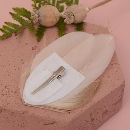 Feather Hair Clip in Golden Blush Pink and Antique Ivory Peacock | Bridal Feather Hair Clip | Blush Feather Fascinator