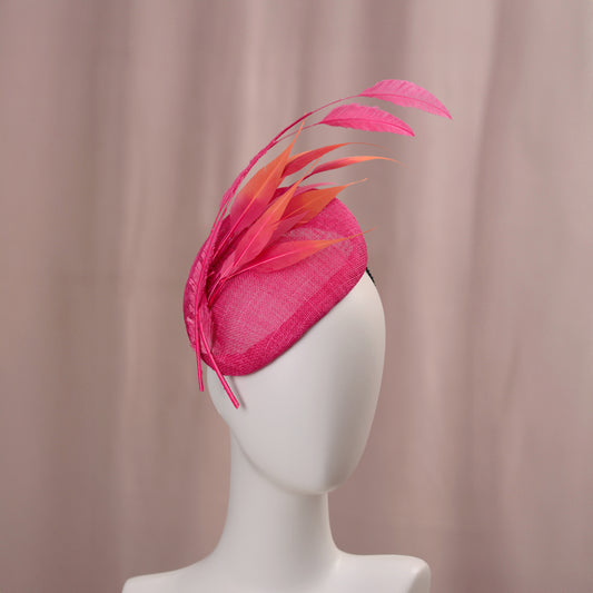 Bright Pink Perching Beret Hat with Feathers