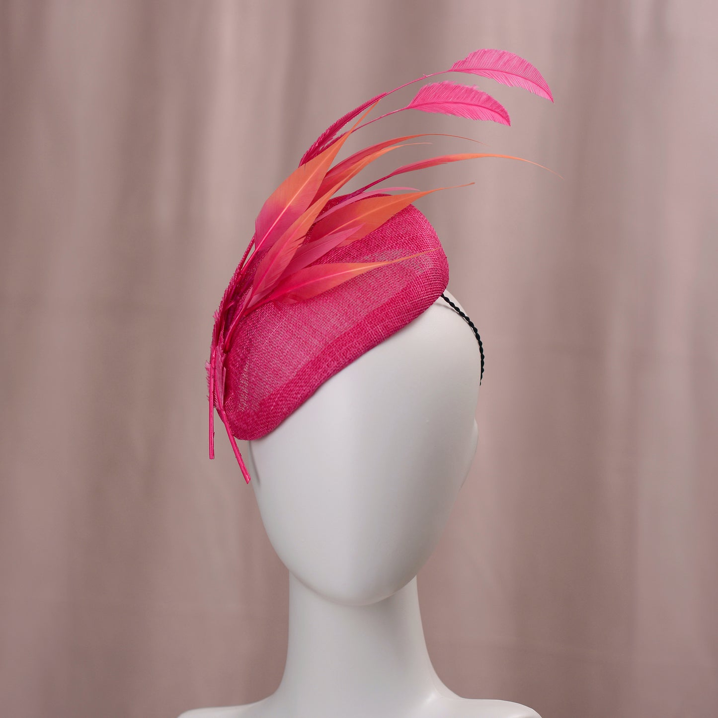 Bright Pink Perching Beret Hat with Feathers