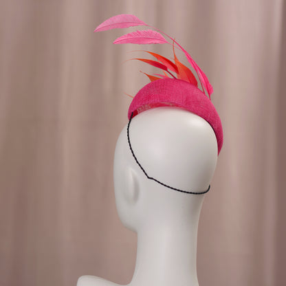 Bright Pink Perching Beret Hat with Feathers