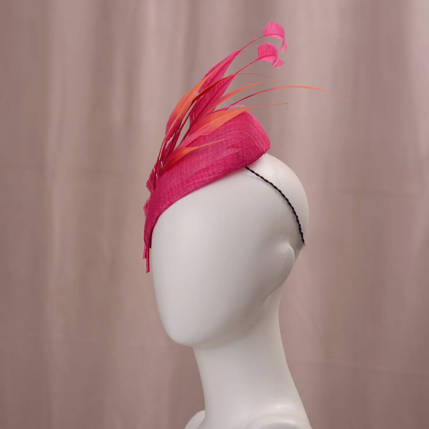 Bright Pink Perching Beret Hat with Feathers