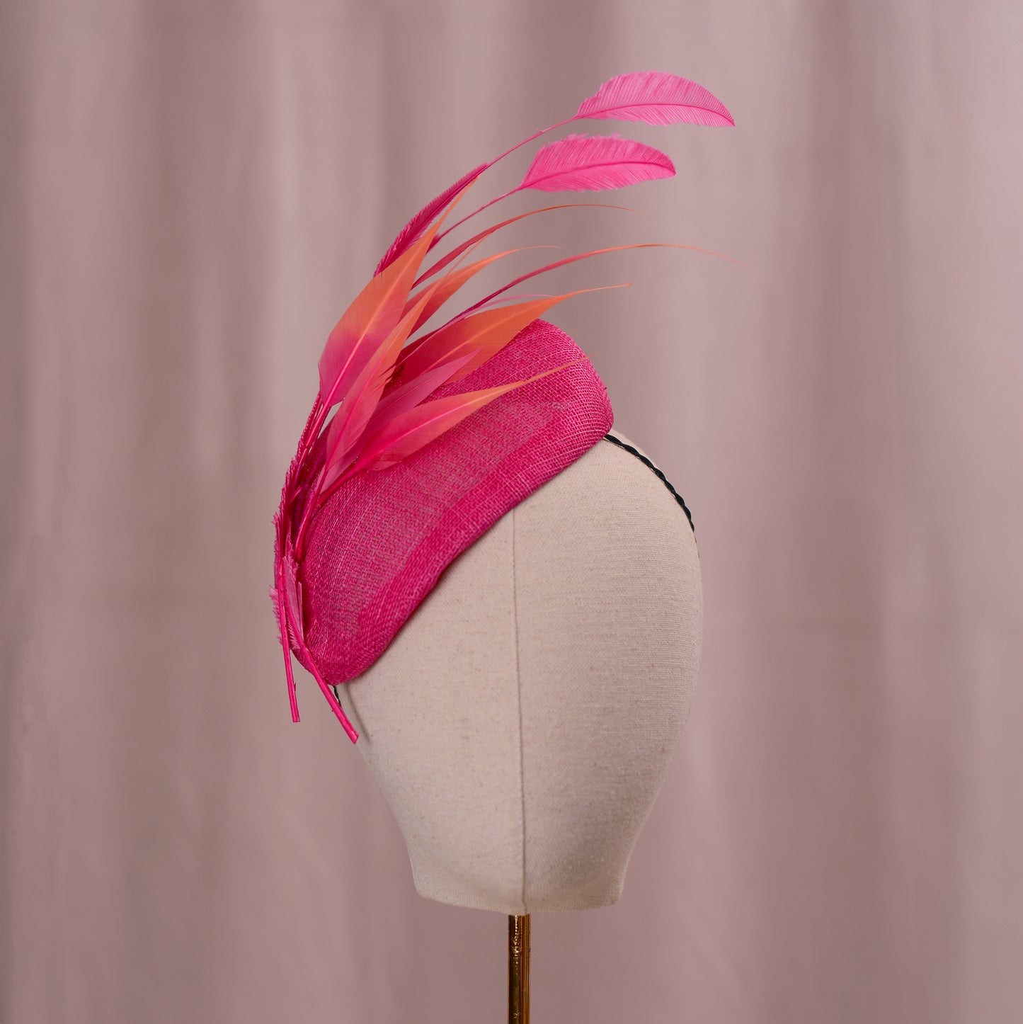 Bright Pink Perching Beret Hat with Feathers