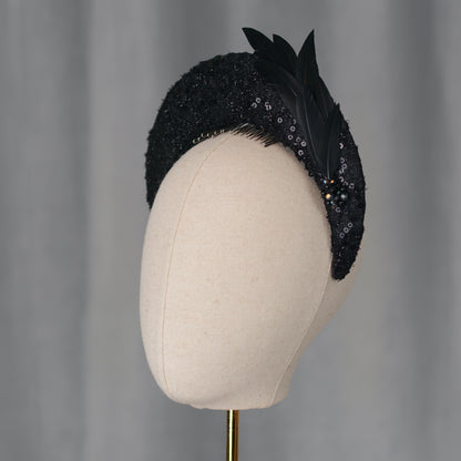 Seraphina - Headband Fascinator in Black Lace and Sequin
