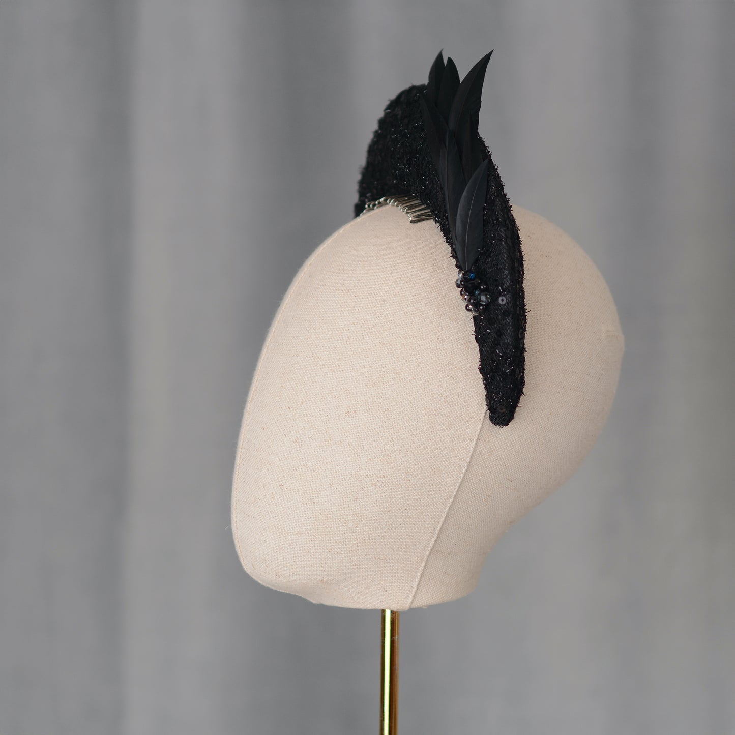Seraphina - Headband Fascinator in Black Lace and Sequin