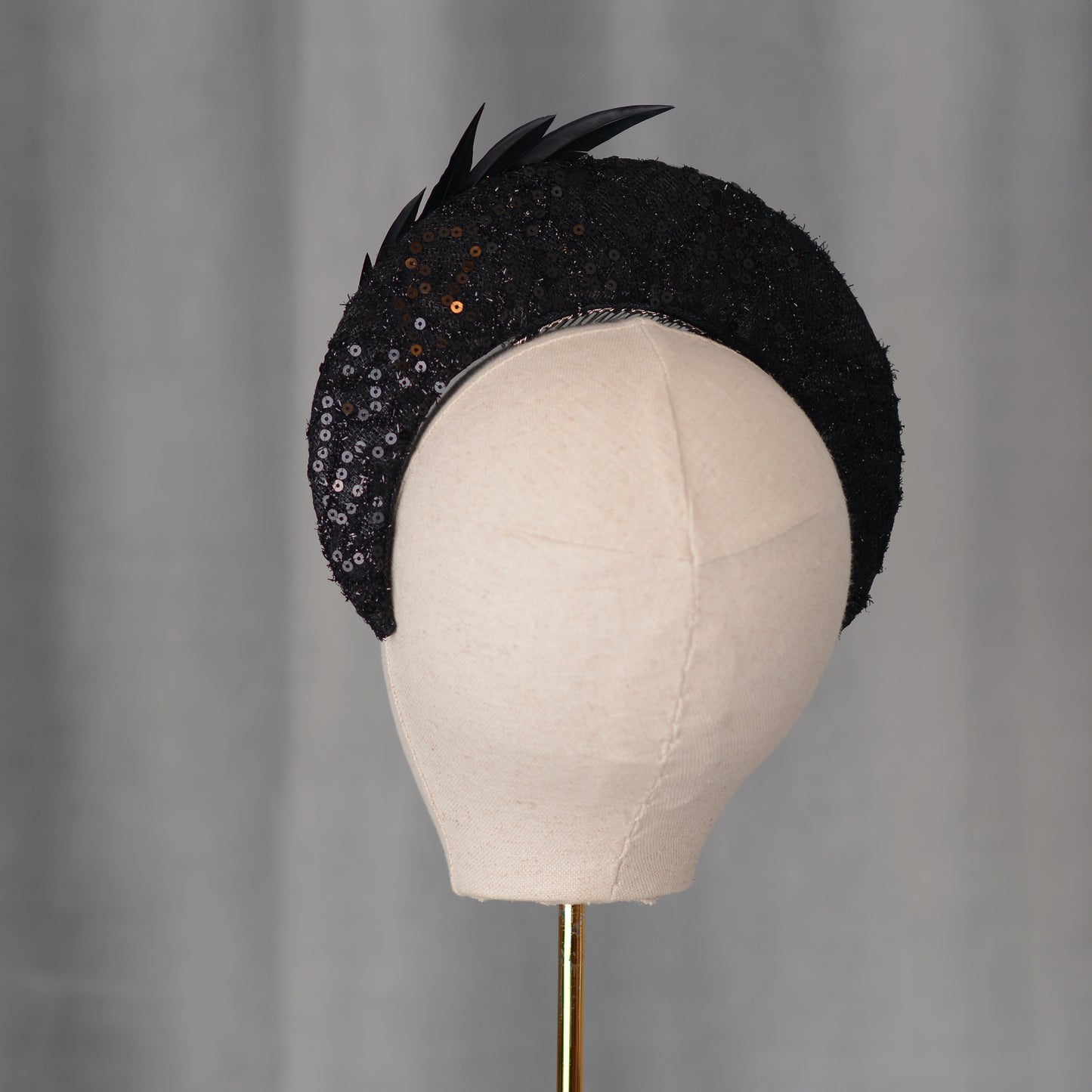 Seraphina - Headband Fascinator in Black Lace and Sequin