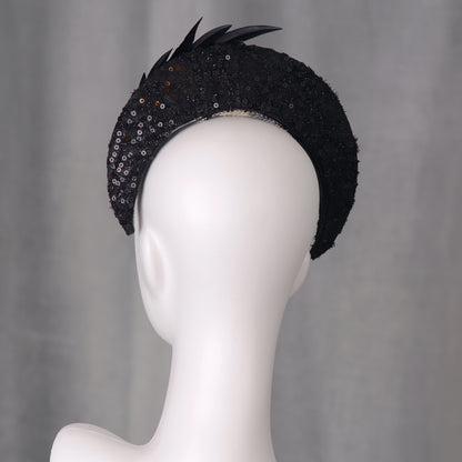 Seraphina - Headband Fascinator in Black Lace and Sequin