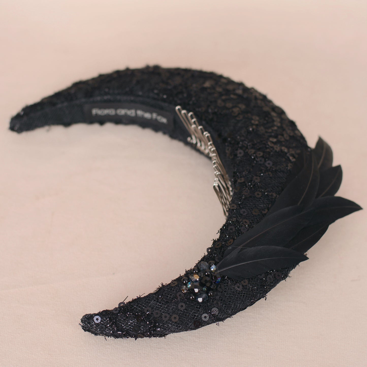 Seraphina - Headband Fascinator in Black Lace and Sequin