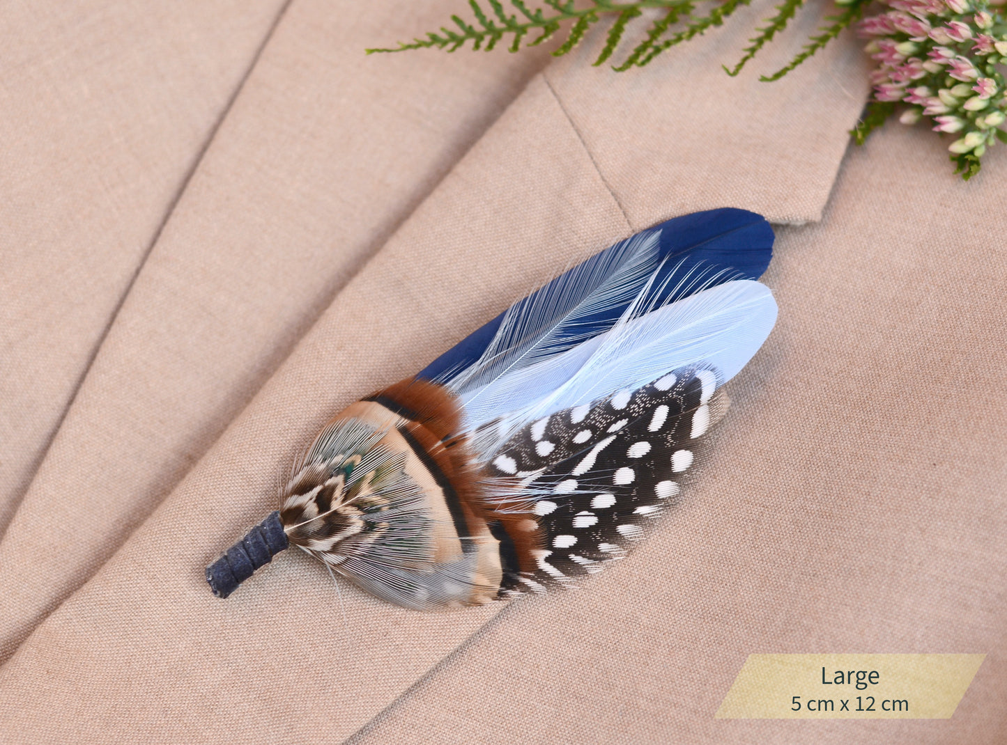Navy and Pastel Blue Feather Boutonniere Hat Pin No.2