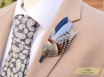 Navy and Pastel Blue Feather Boutonniere Hat Pin No.2