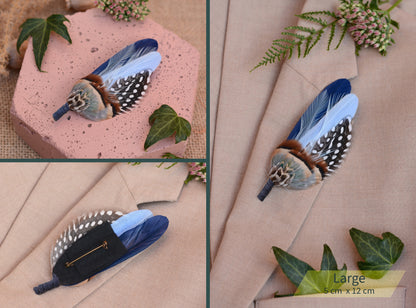 Navy and Pastel Blue Feather Boutonniere Hat Pin No.2