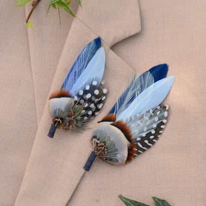 Navy and Pastel Blue Feather Boutonniere Hat Pin No.2