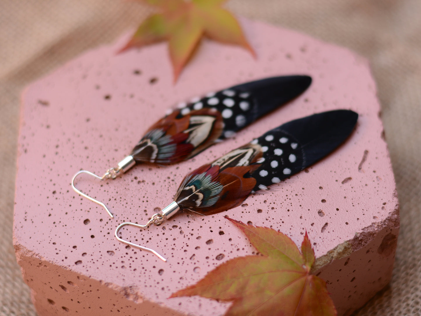 Black and Copper Pheasant Feather Earrings