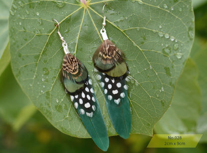Green and Polka Dot Pheasant Feather Earrings
