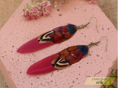 Burgundy and Pheasant Feather Earrings
