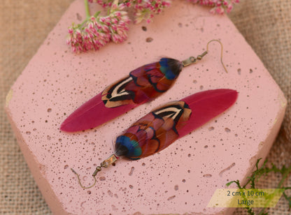 Burgundy and Pheasant Feather Earrings