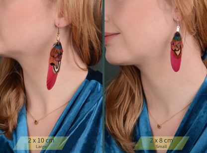 Burgundy and Pheasant Feather Earrings