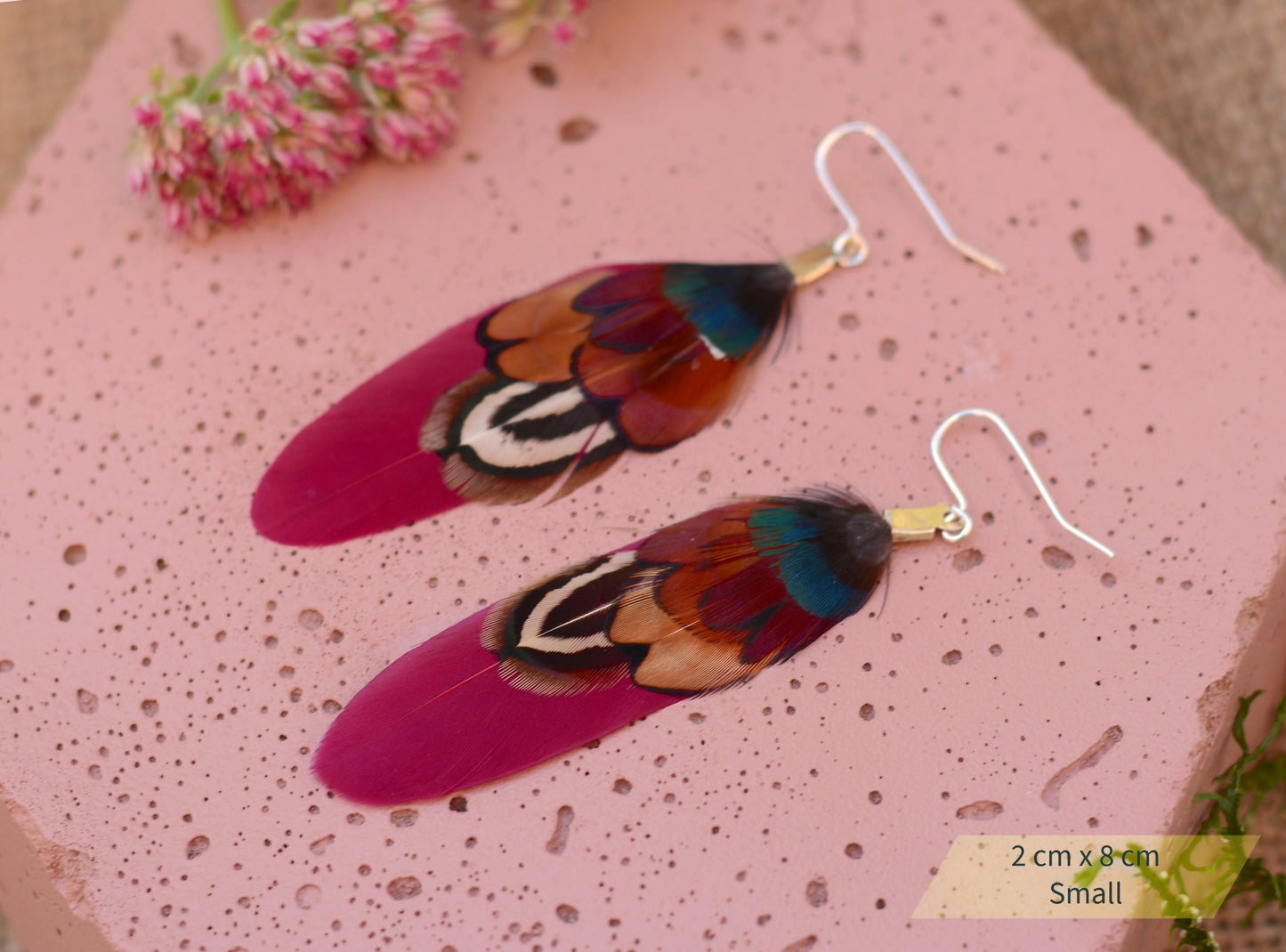 Burgundy and Pheasant Feather Earrings