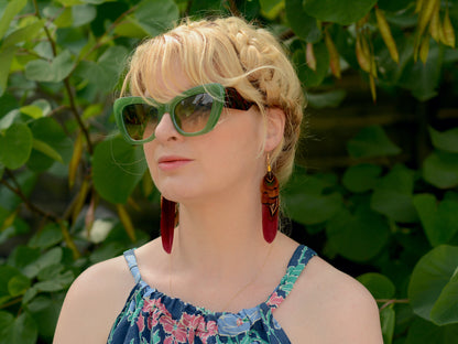 Plum and Copper Pheasant Feather Earrings