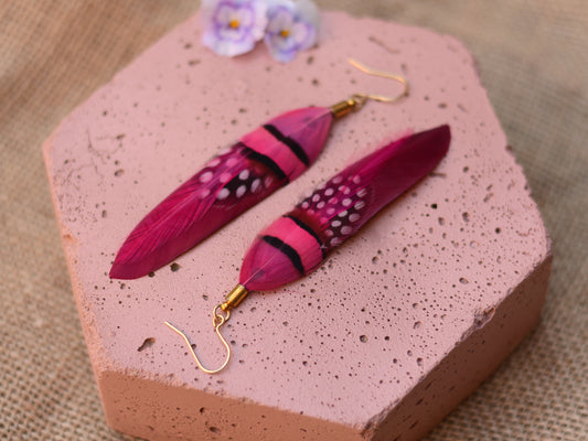 Raspberry and Magenta Pink Ombre Feather Earrings