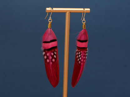 Raspberry and Magenta Pink Ombre Feather Earrings