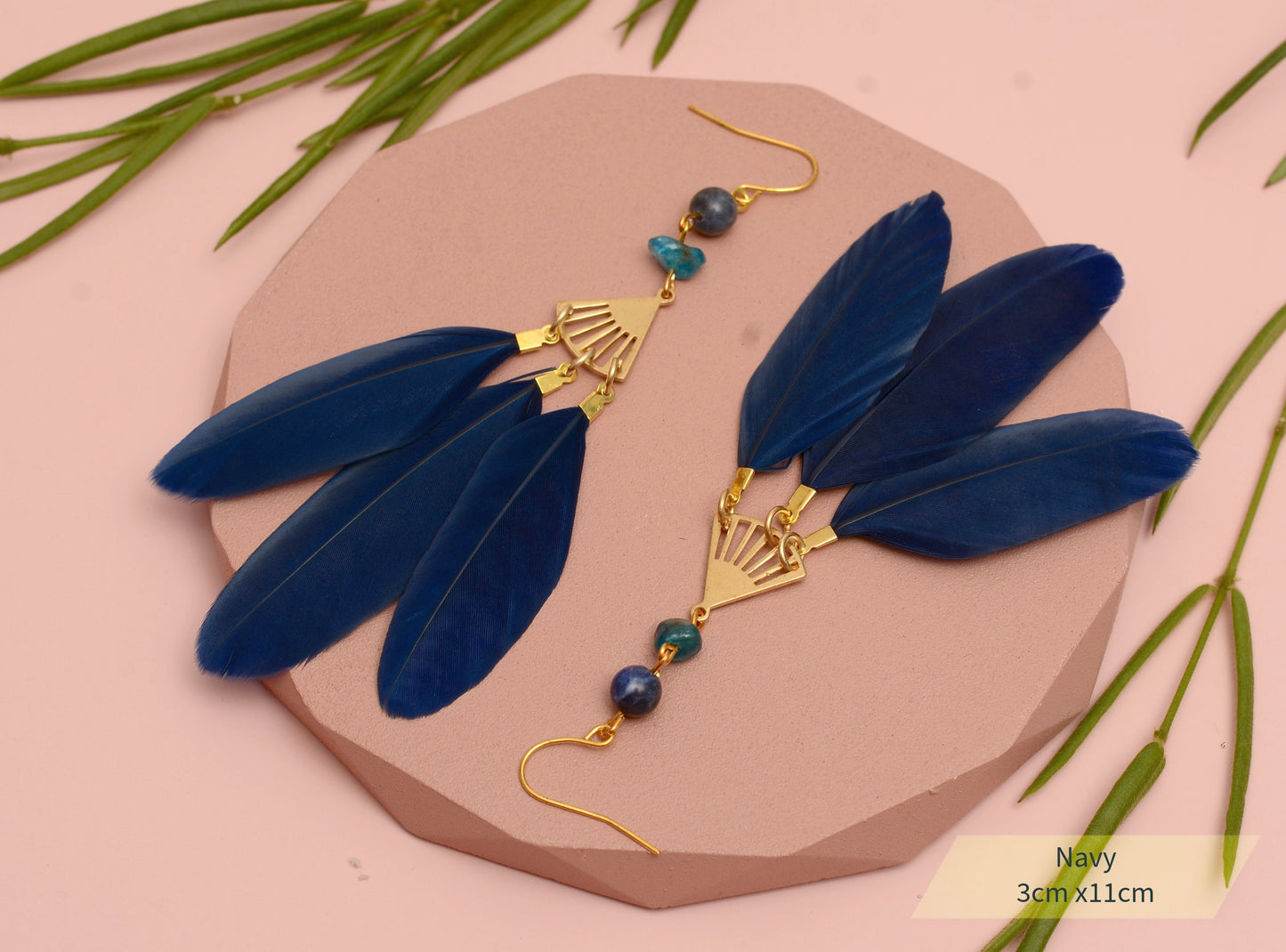 Feather and Gemstone Drop Earrings