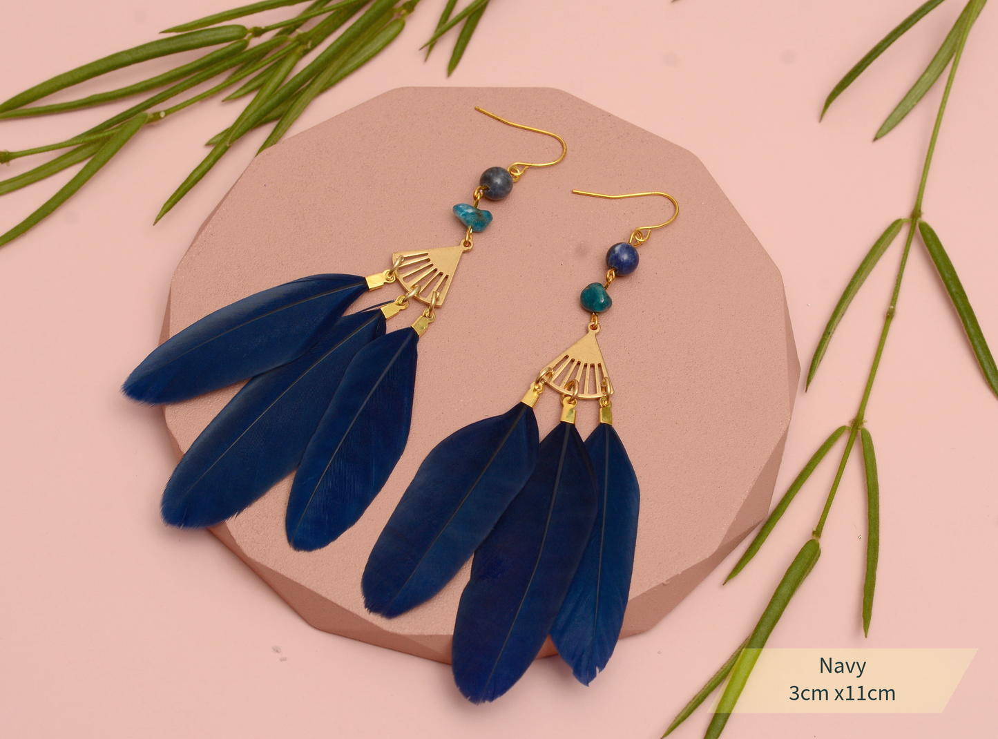 Feather and Gemstone Drop Earrings