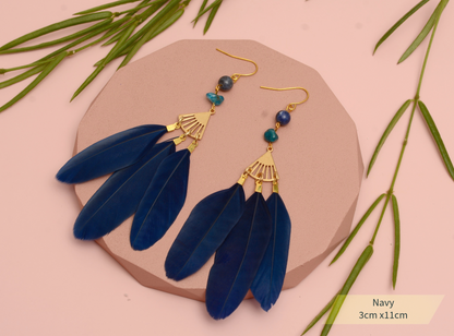 Feather and Gemstone Drop Earrings