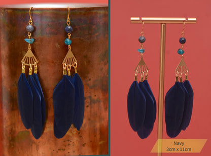 Feather and Gemstone Drop Earrings