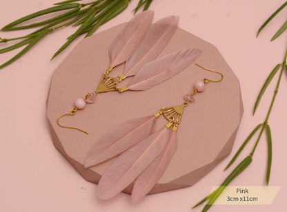 Feather and Gemstone Drop Earrings