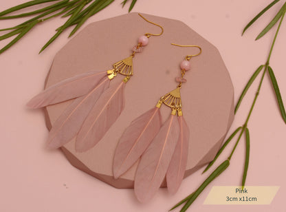 Feather and Gemstone Drop Earrings