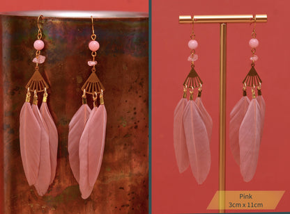 Feather and Gemstone Drop Earrings