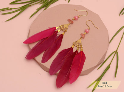 Feather and Gemstone Drop Earrings