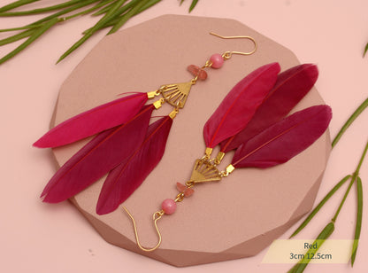 Feather and Gemstone Drop Earrings