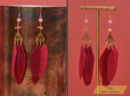 Feather and Gemstone Drop Earrings