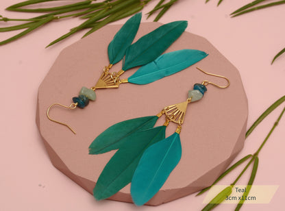 Feather and Gemstone Drop Earrings