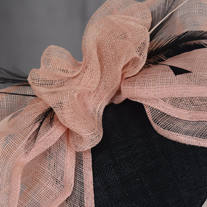 Giant Bow Black and Pink Side Perching Beret Hat Fascinator