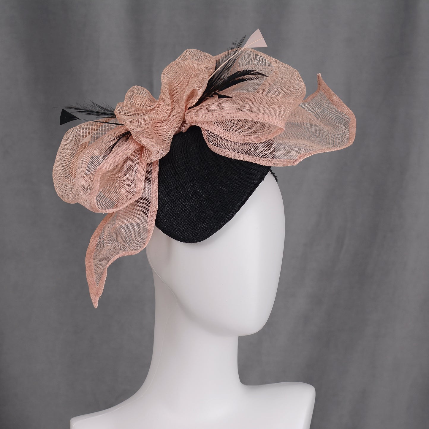 Giant Bow Black and Pink Side Perching Beret Hat Fascinator