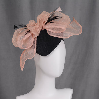 Giant Bow Black and Pink Side Perching Beret Hat Fascinator
