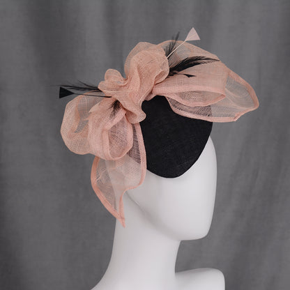 Giant Bow Black and Pink Side Perching Beret Hat Fascinator