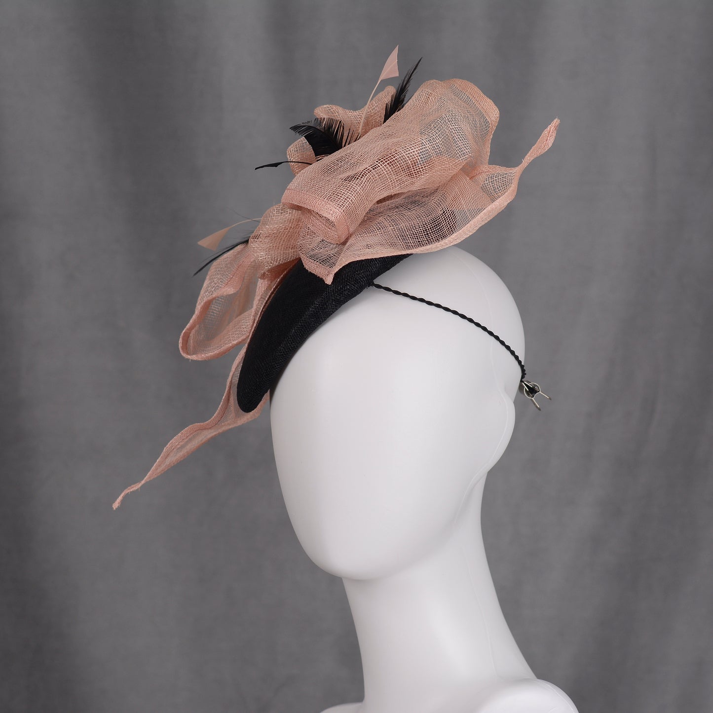 Giant Bow Black and Pink Side Perching Beret Hat Fascinator