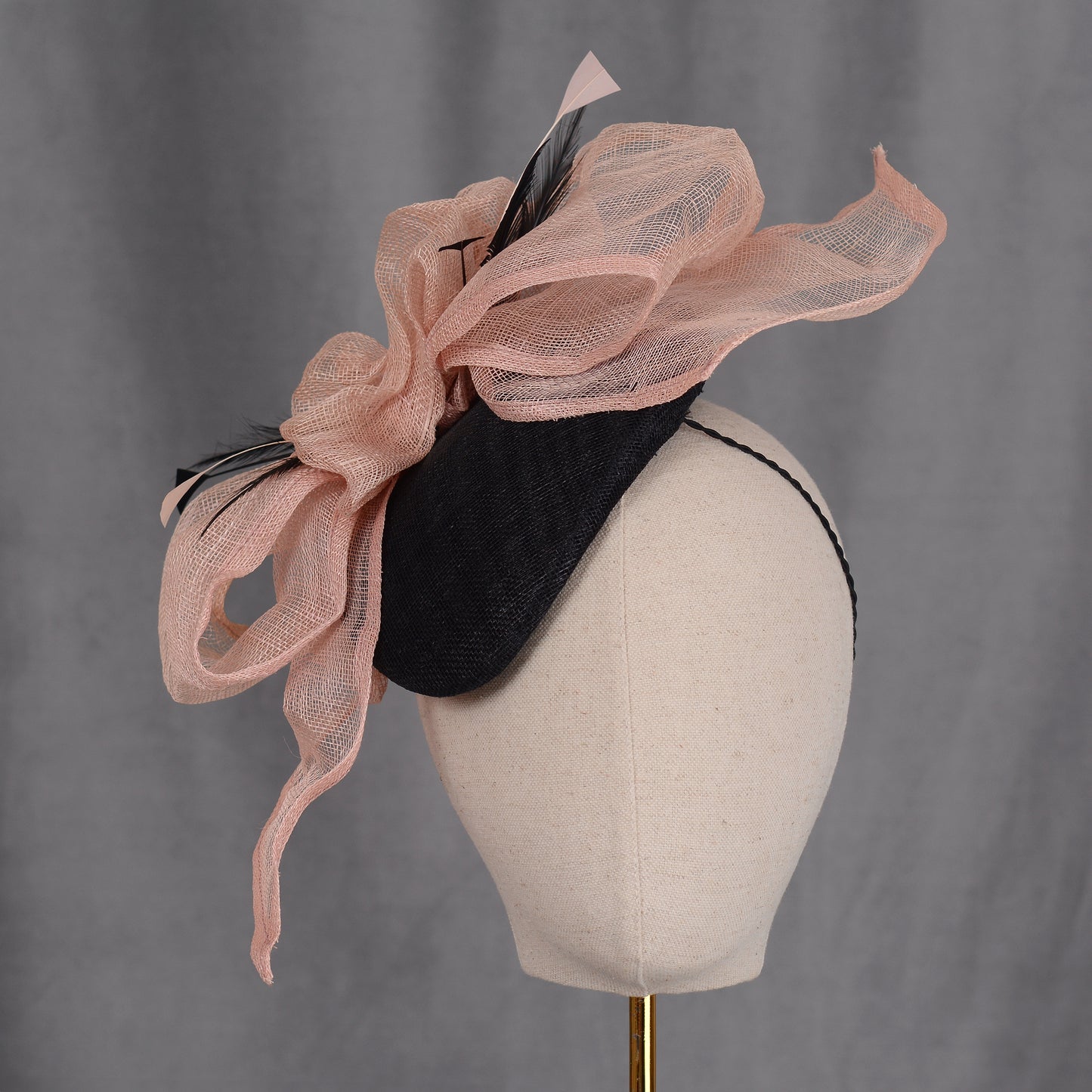 Giant Bow Black and Pink Side Perching Beret Hat Fascinator
