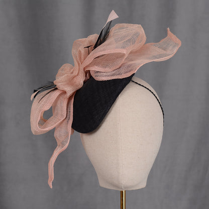 Giant Bow Black and Pink Side Perching Beret Hat Fascinator